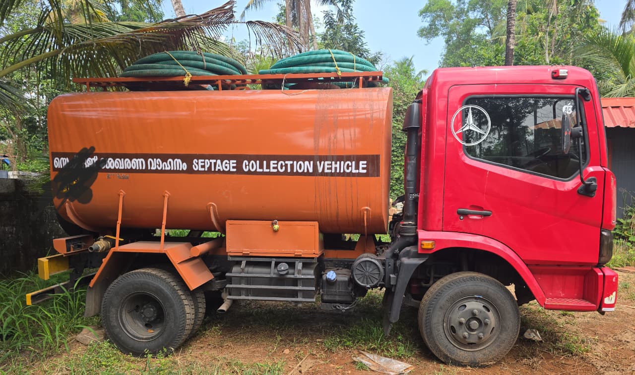 Septage collection vehicle rear view